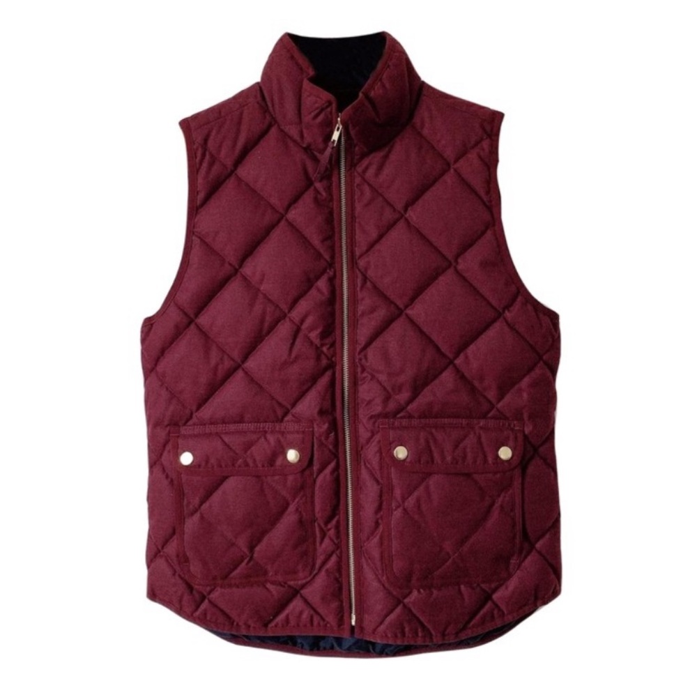 JCREW/ XXS burgundy mid-length down filled vest